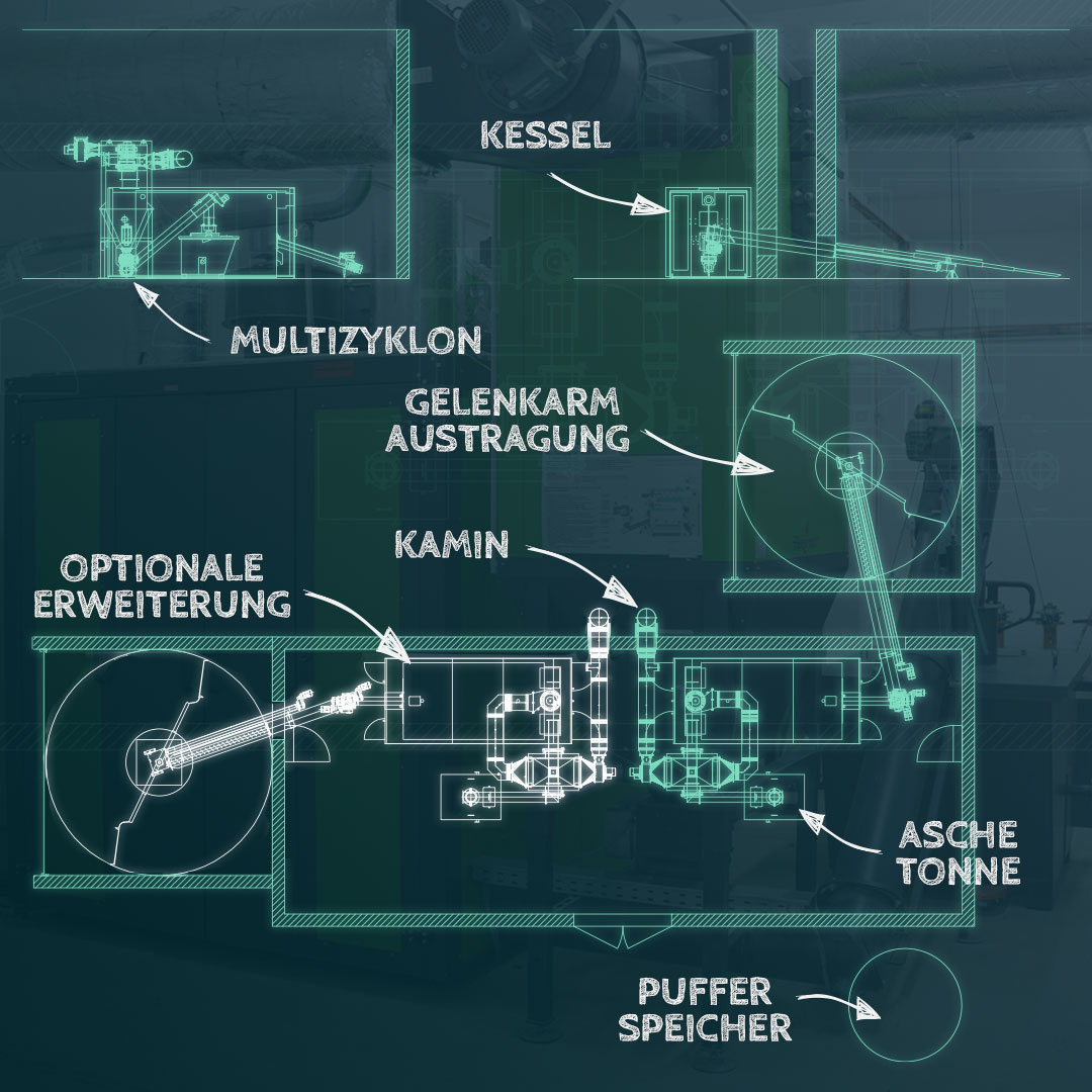 zeichnung Technische Planung einer Heizentrale