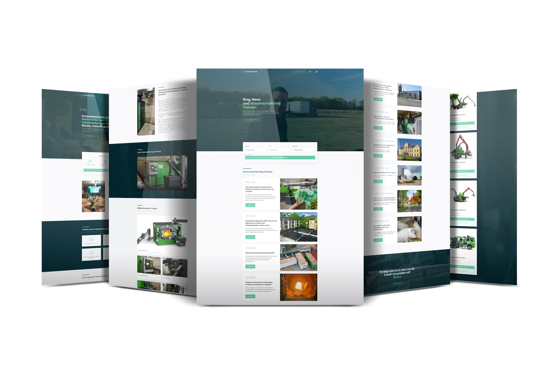 Mockup von verschiedenen Website-Screenshots von dp Energietechnik