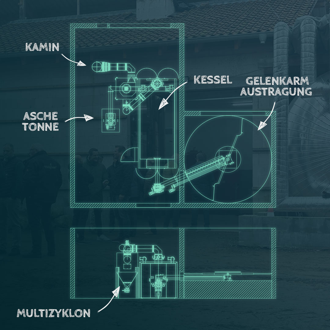 zeichnung Technische Planung einer Biomasseheizung