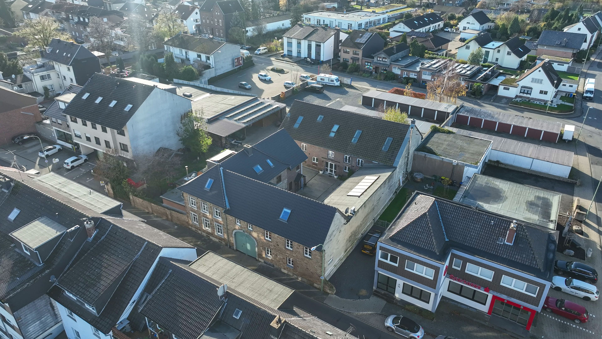 Luftaufnahme einer Monteurunterkunft in Düren