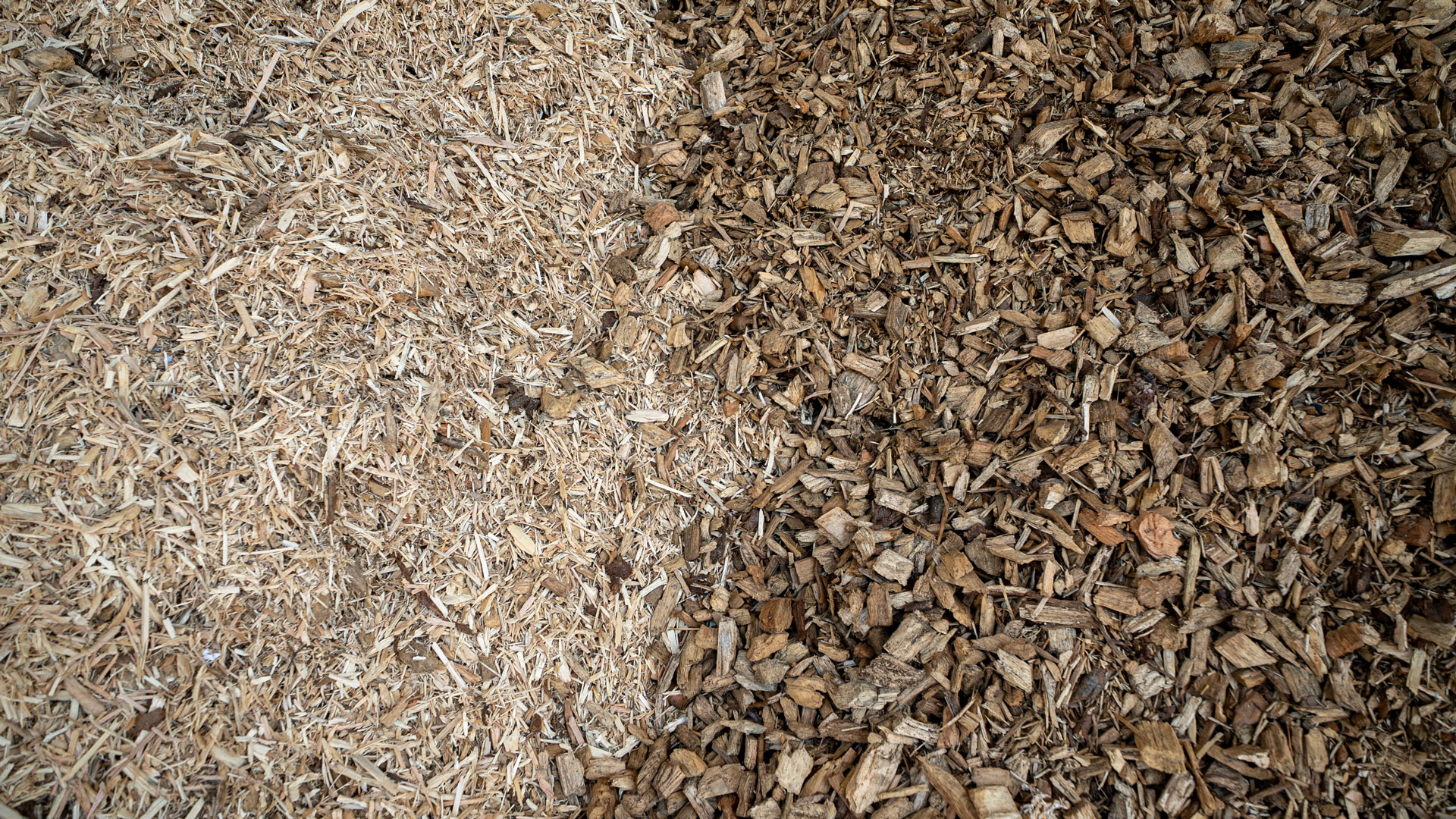 holzhackschnitzel-restholz-brennmaterial Nahaufnahme von A1 Paletten-Schreddergut und Waldhackgut